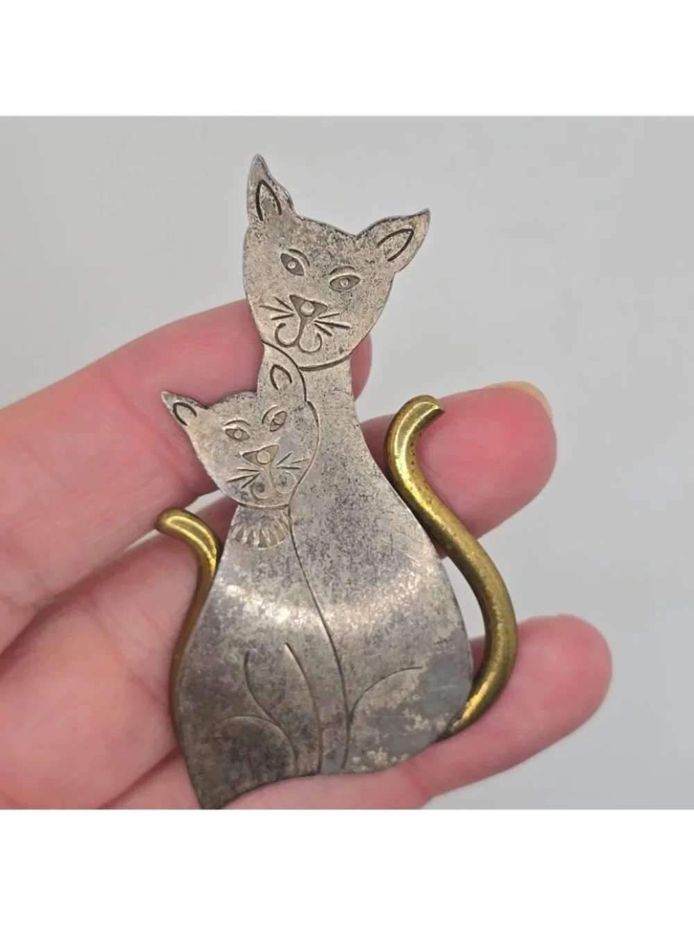 Sterling Silver Cat Brooch Vintage 925 Signed Kitten Kitty Pin Jewelry 12g